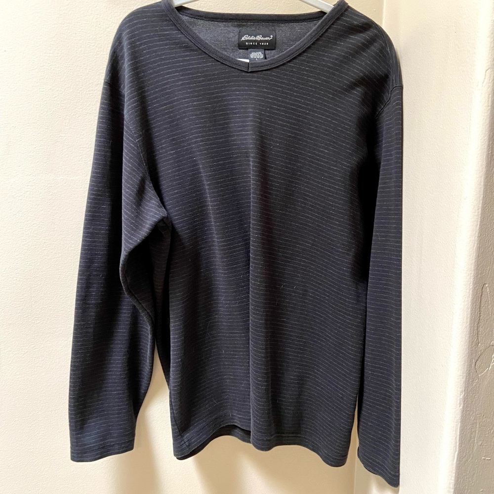 Men’s Eddie Bauer - smokey grey/ black cotton long sleeve shirt